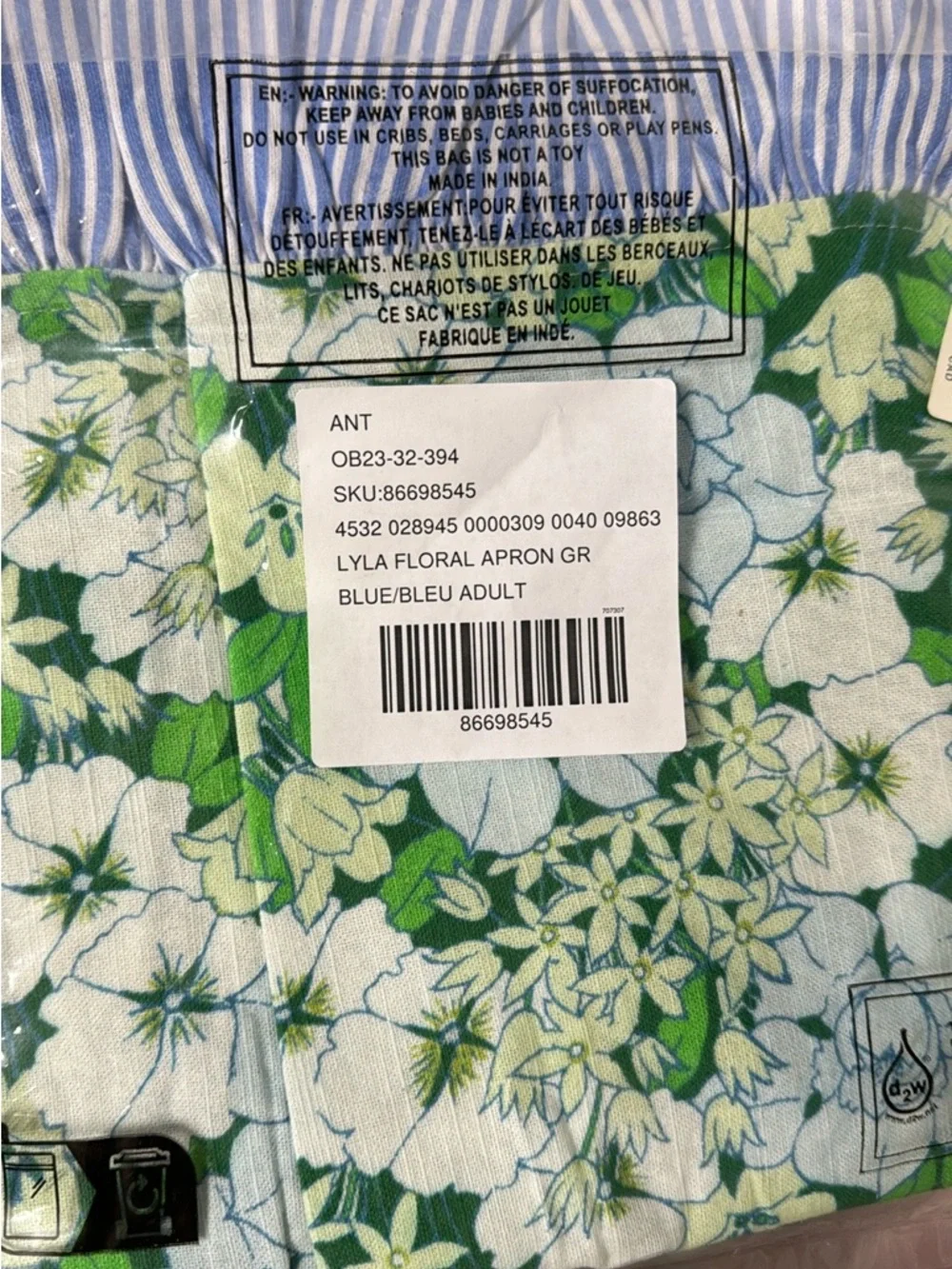 Anthropologie Blue and Green Lyla Floral Apron